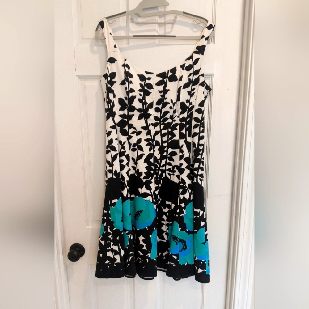 Nine West Black and Teal Floral Mini Dress